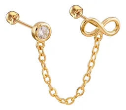 Aretes Broquel Infinito Cadena Oro 10k Zirconia - Imagen 4