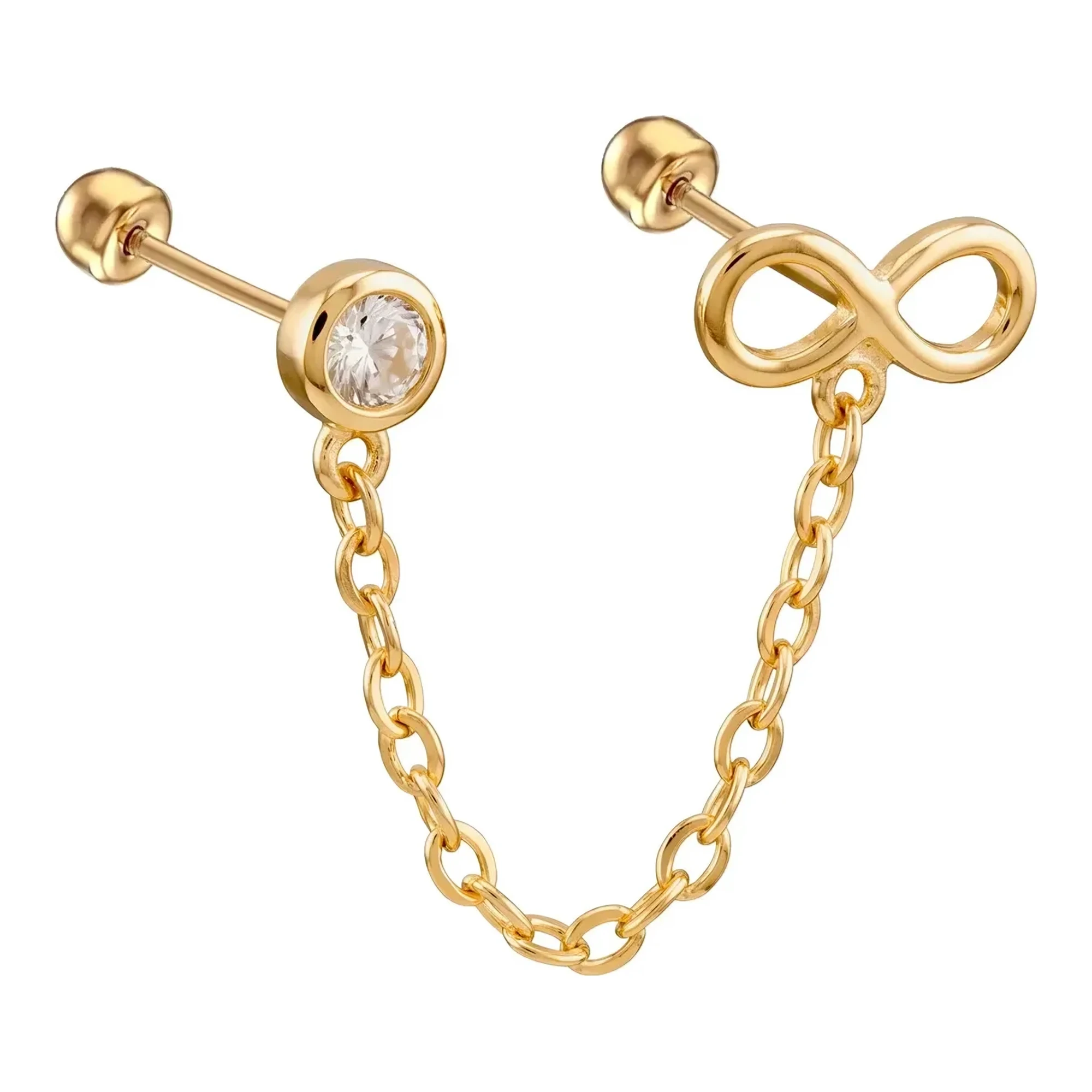 Aretes Broquel Infinito Cadena Oro 10k Zirconia - Imagen 4