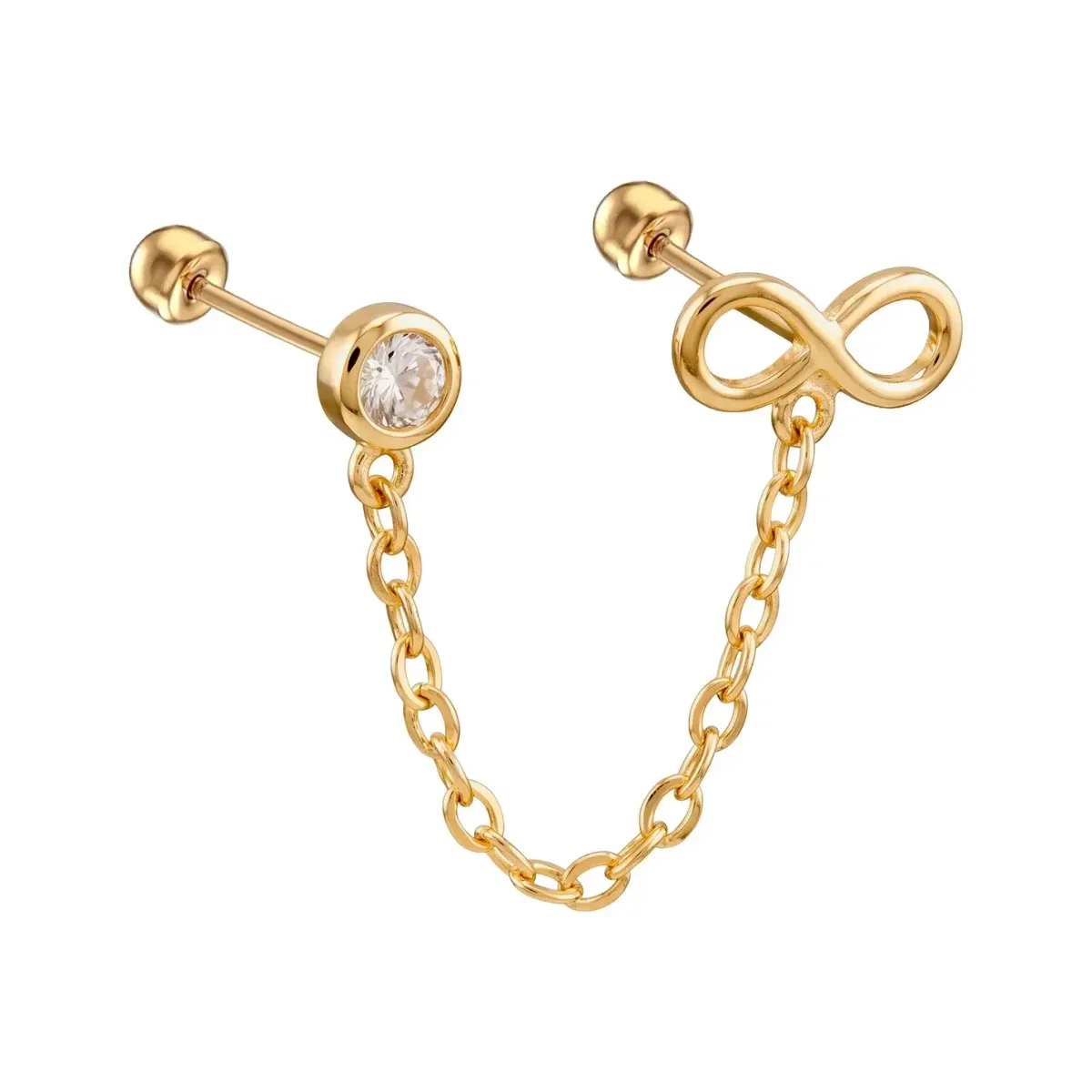 Aretes Broquel Infinito Cadena Oro 10k Zirconia - Imagen 4
