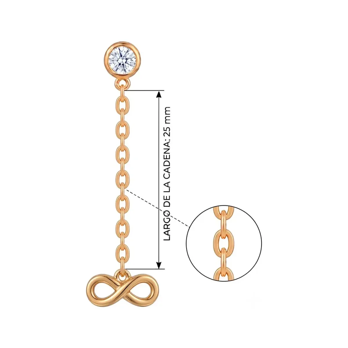 Aretes Broquel Infinito Cadena Oro 10k Zirconia - Imagen 5