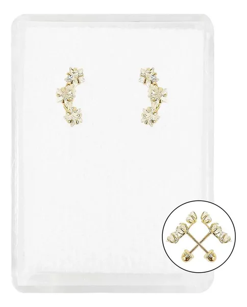 Aretes de oro 10k dorado zirconia broquel 3 estrellas con broche bola — Joyaris