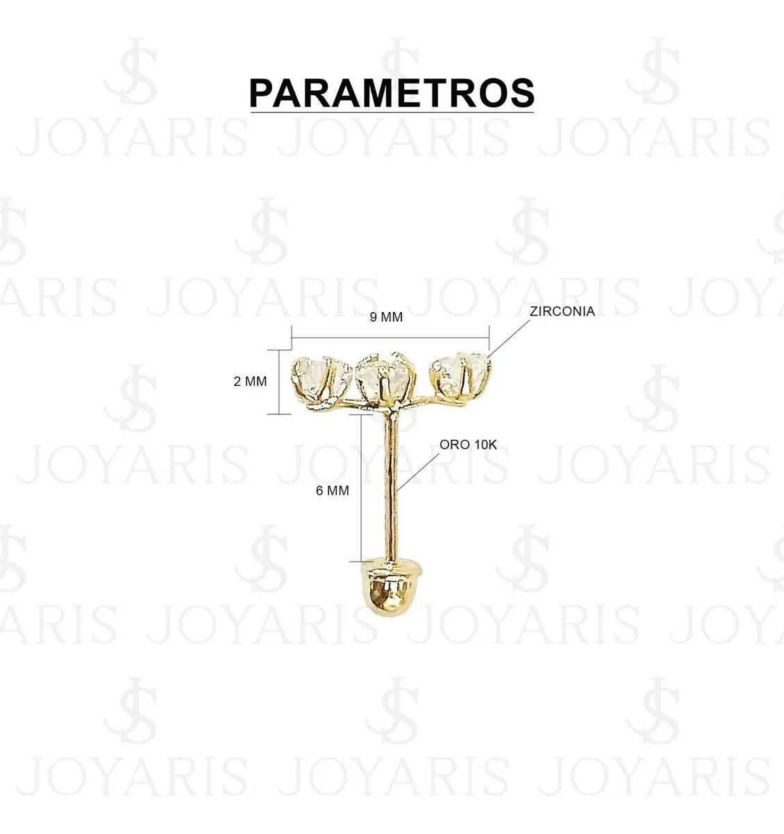 Aretes Broquel Lambada 3 Estrellas Oro 10k con Zirconia - Imagen 2