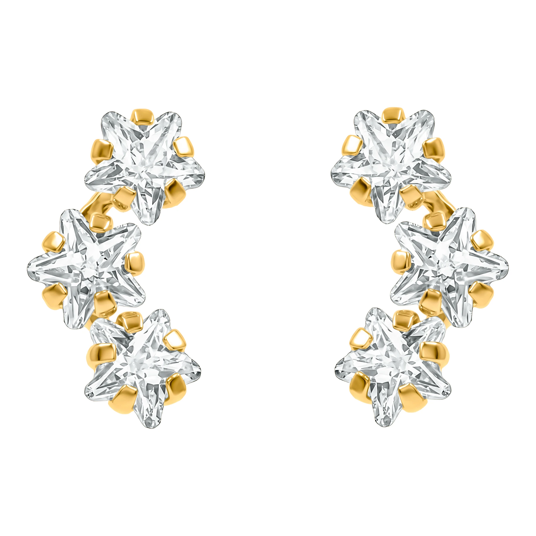 Aretes Broquel Lambada 3 Estrellas Oro 10k con Zirconia - Imagen 1