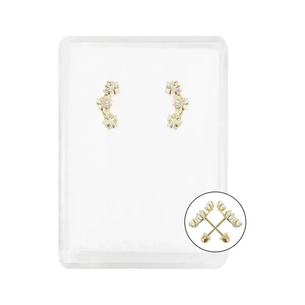 Aretes de oro 10k dorado zirconia broquel 3 estrellas con broche bola — Joyaris