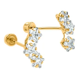 Aretes Broquel Lambada 3 Estrellas Oro 10k con Zirconia - Imagen 3