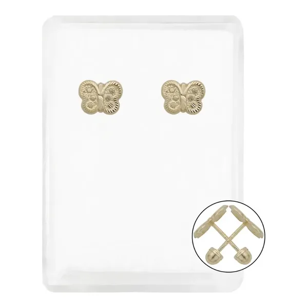 Aretes de oro 10k broquel mariposa diamantada — Joyaris