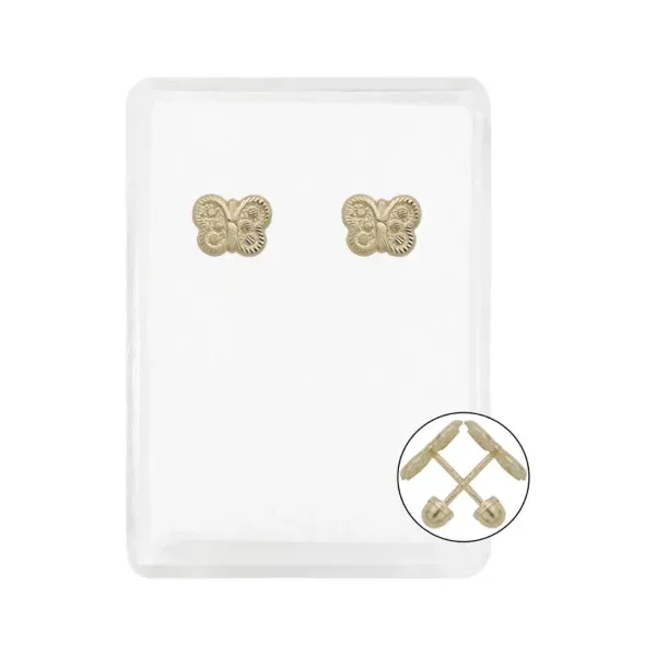 Aretes de oro 10k broquel mariposa diamantada — Joyaris