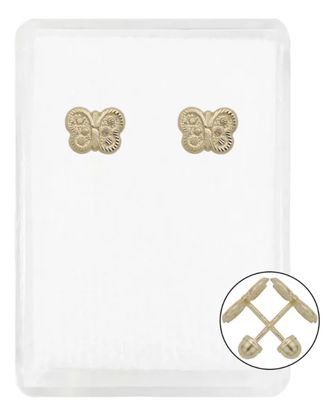 Aretes de oro 10k broquel mariposa diamantada — Joyaris