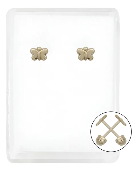 Aretes de oro 10k dorado broquel mini mariposa liso — Joyaris