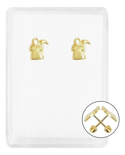 Aretes Broquel Oro 10k Santa Muerte Liso Pequeño - Imagen 1