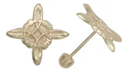 Aretes Broquel Oro 10k Nudo Bruja Arenado Diamantado - Imagen 2