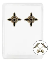 Aretes Broquel Oro 10k Nudo Bruja Celta Esmaltado con Zirconia - Imagen 1
