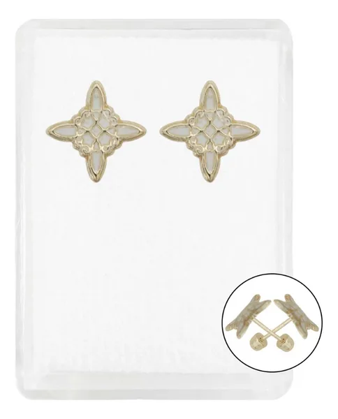 Aretes de oro 10k blanco diseno nudo bruja celta esmaltado broquel — Joyaris