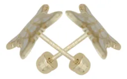 Aretes Broquel Oro Blanco 10k Nudo de Bruja Celta Esmaltado - Imagen 2