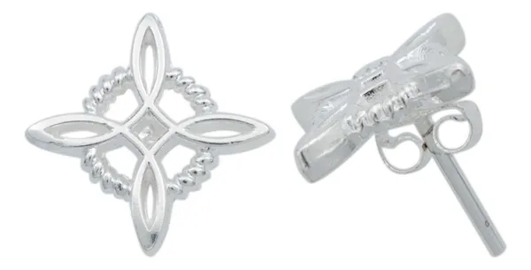Aretes de plata .925 plateado zirconia nudo bruja celta broquel liso amuleto — Joyaris