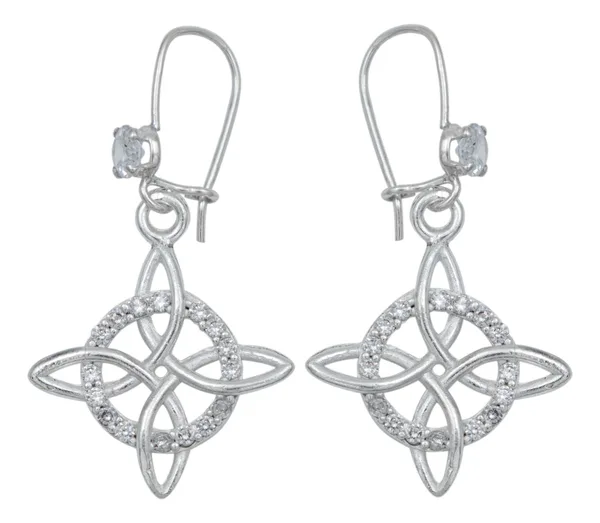 Aretes Broquel Plata 925 Nudo de la Bruja Celta con Zirconia - Imagen 1
