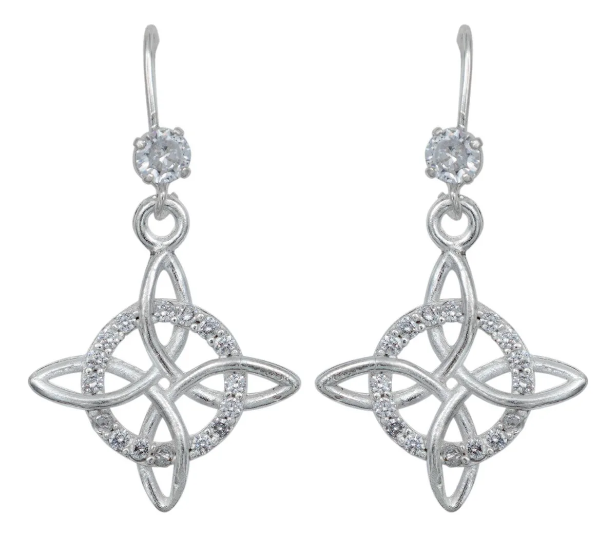 Aretes Broquel Plata 925 Nudo de la Bruja Celta con Zirconia - Imagen 1