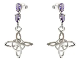 Aretes Broquel Plata 925 Nudo de Bruja Zirconia Fucsia - Imagen 1
