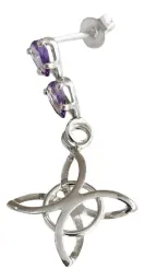 Aretes Broquel Plata 925 Nudo de Bruja Zirconia Fucsia - Imagen 2