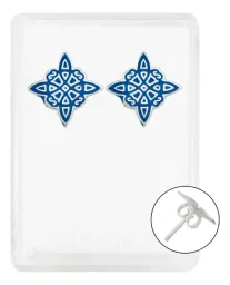 Aretes Broquel Plata 925 Nudo de Bruja Esmaltado Azul - Imagen 1