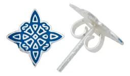 Aretes Broquel Plata 925 Nudo de Bruja Esmaltado Azul - Imagen 2