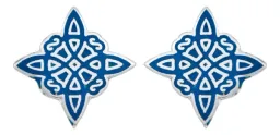 Aretes Broquel Plata 925 Nudo de Bruja Esmaltado Azul - Imagen 4