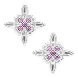 Aretes Broquel Plata 925 Nudo Bruja con Zirconia Transparente - Imagen 1