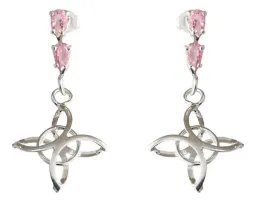 Aretes Colgante Plata 925 Nudo de Bruja con Zirconia Rosa - Imagen 1