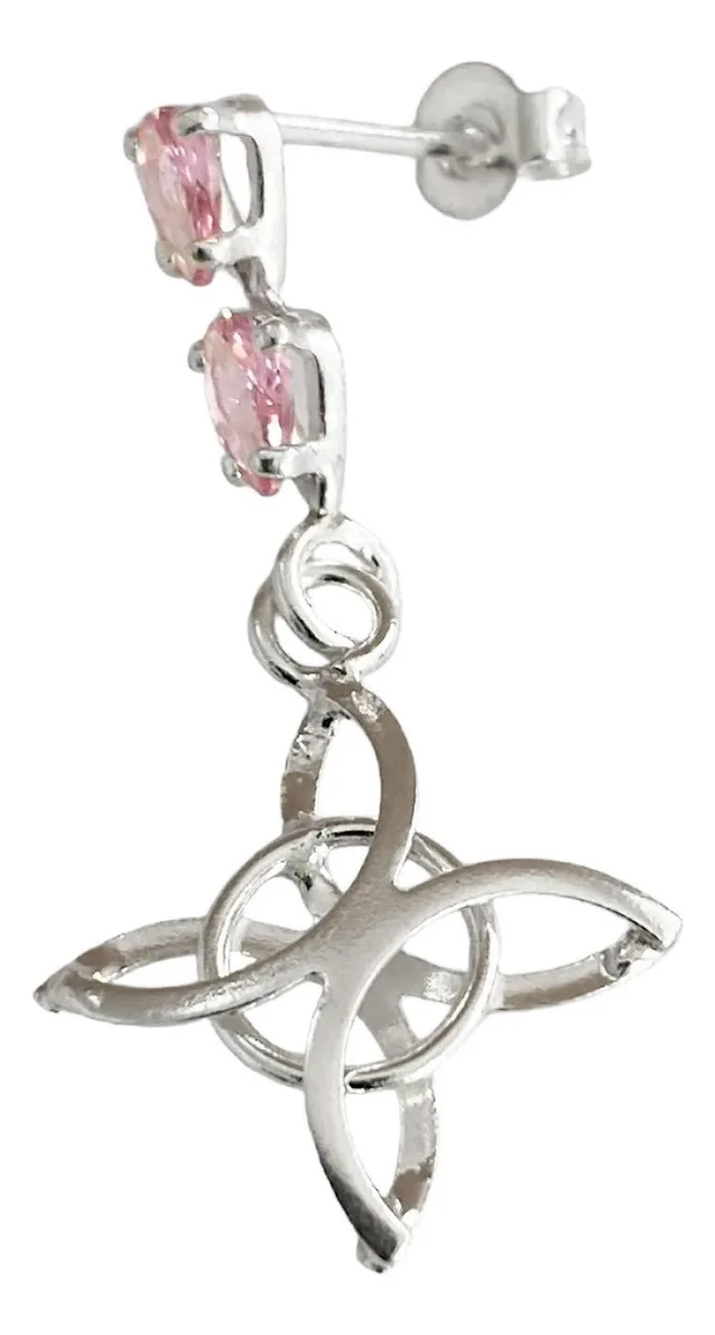Aretes de plata .925 rosa zirconia Nudo de Bruja broquel — Joyaris