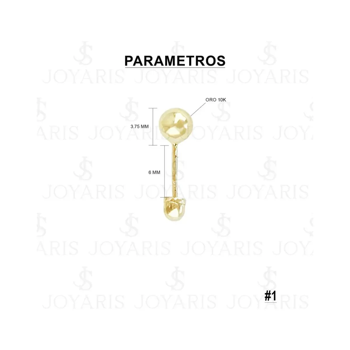 Aretes Broquel Oro 10k Bola Lisa Dormilona para Mujer - Imagen 2