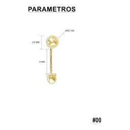 Aretes Broquel Oro 10k Bola Lisa Dormilona - Imagen 2