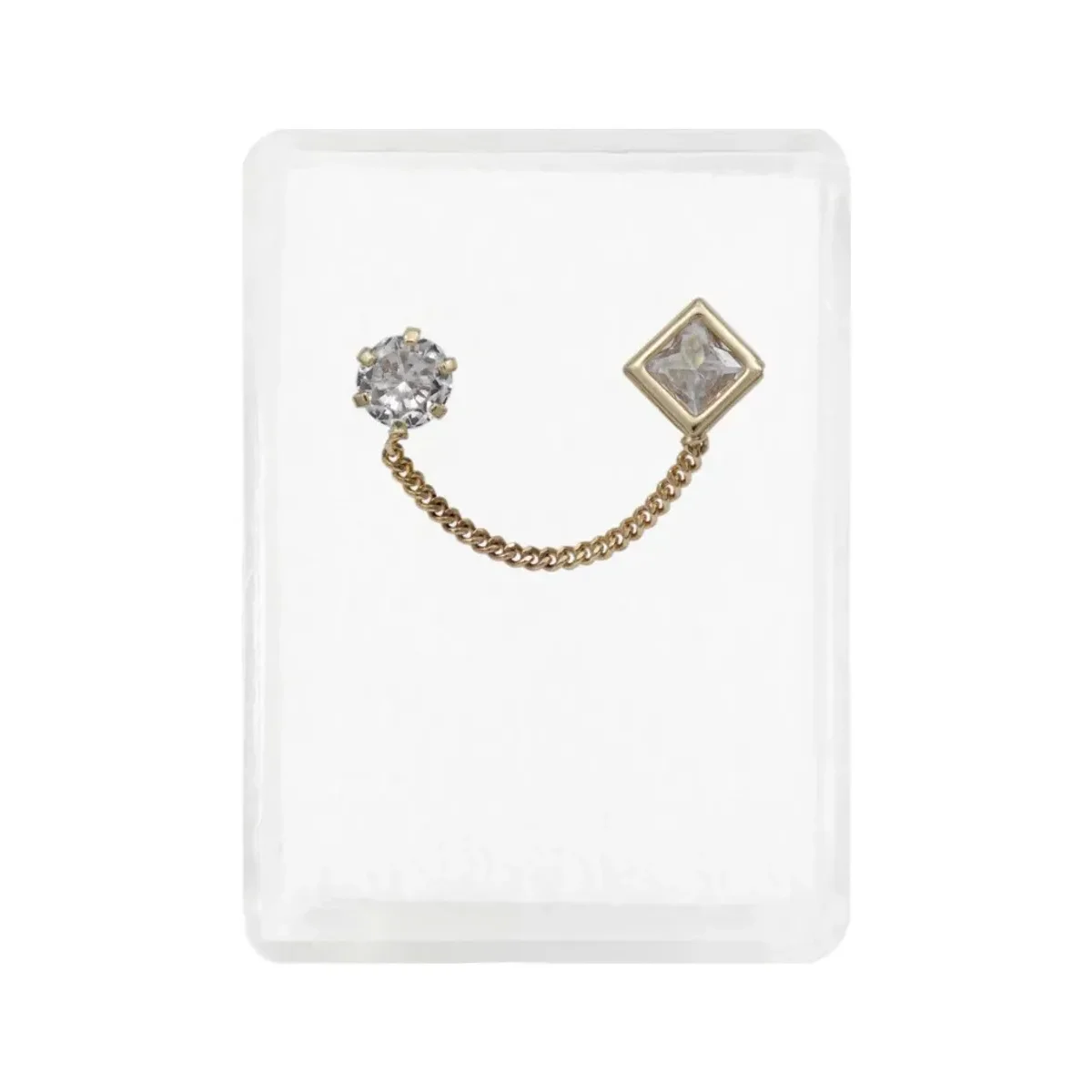 Aretes broquel de oro 10k con cadena y rombo de zirconia - Joyaris joyería fina mexicana para mujer
