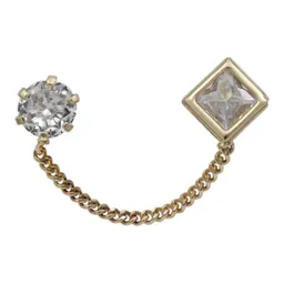 Aretes Broquel Oro 10k Cadena Rombo Zirconia Elegantes - Imagen 2