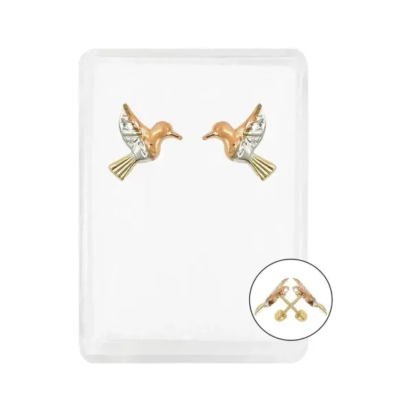 Aretes Dormilona Oro 10k Colibrí Diseño Florentino para Mujer - Imagen 1