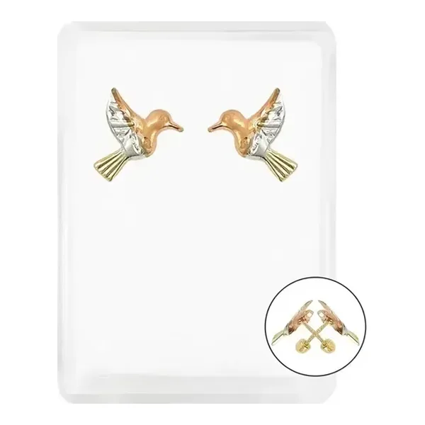 Aretes Dormilona Oro 10k Colibrí Diseño Florentino para Mujer - Imagen 1