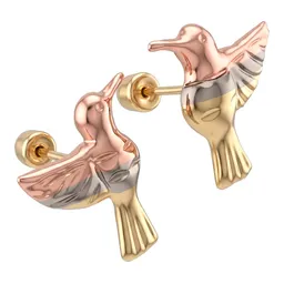 Aretes Broquel Oro 10k Colibrí Diseño Florentino para Mujer - Imagen 2