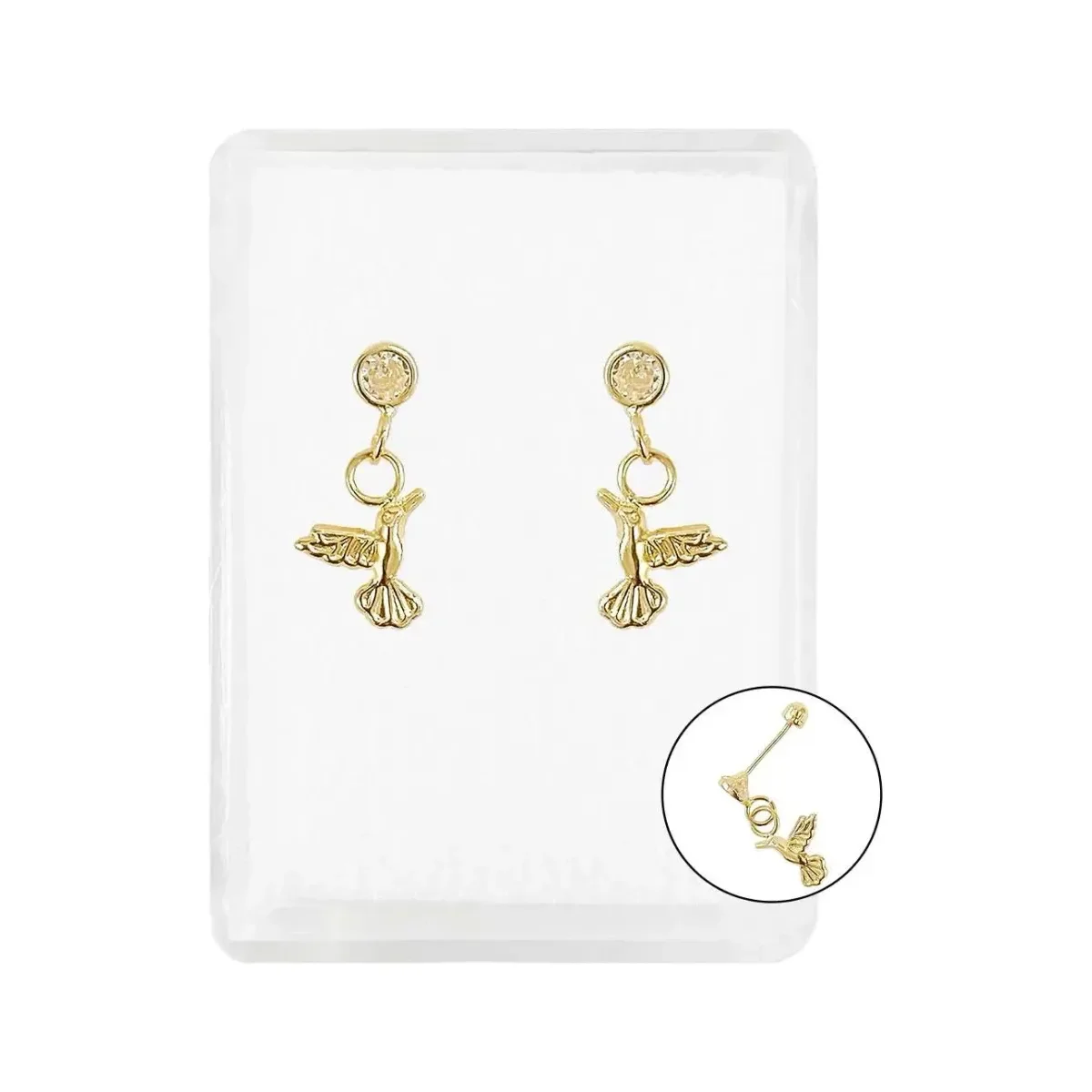 Aretes broquel oro 10k colibrí liso, joyería artesanal mexicana oro 10k para mujer, diseño de colibrí en oro amarillo, aretes