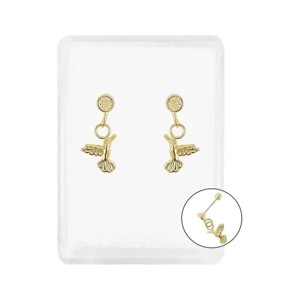 Aretes Colgantes Oro 10k Colibrí Liso Artesanal - Imagen 1