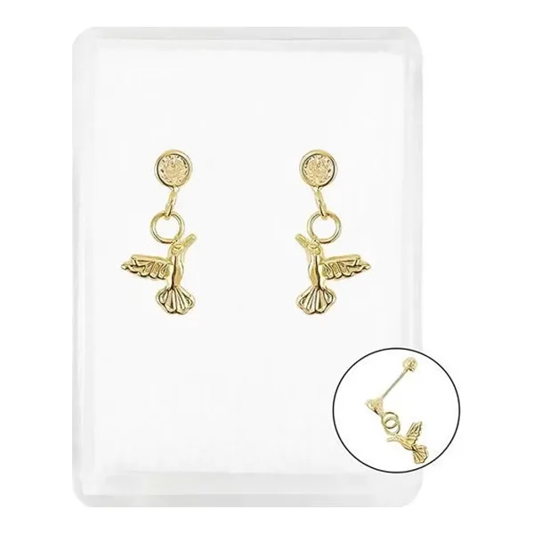 Aretes Colgantes Oro 10k Colibrí Liso Artesanal - Imagen 1