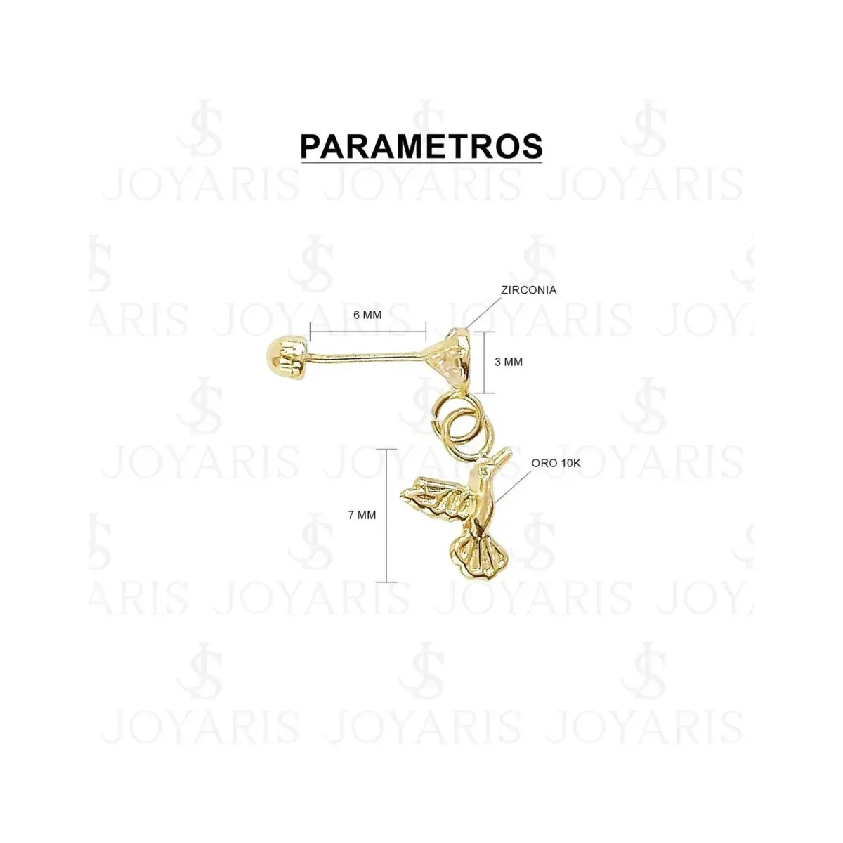 Aretes Broquel Oro 10k Colibrí Liso Artesanal - Imagen 2