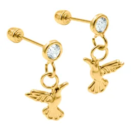 Aretes Broquel Oro 10k Colibrí Liso Artesanal - Imagen 3