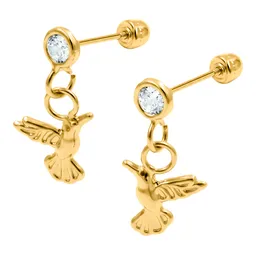 Aretes Broquel Oro 10k Colibrí Liso Artesanal - Imagen 4