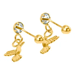 Aretes Broquel Oro 10k Colibrí Liso Artesanal - Imagen 5