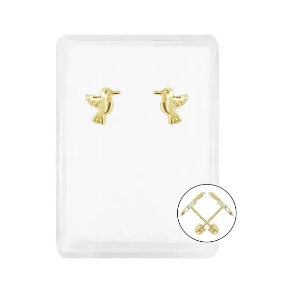 Aretes de oro 10k diseno colibri liso broquel para mujer — Joyaris