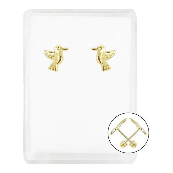 Aretes de oro 10k diseno colibri liso broquel para mujer — Joyaris