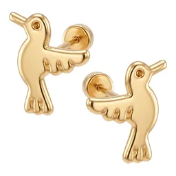Aretes Broquel Oro 10k Colibrí Liso para Mujer - Imagen 2