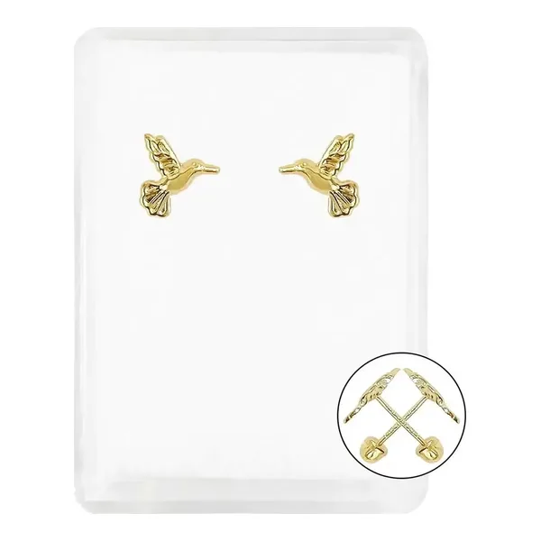 Aretes Broquel Oro 10k Colibrí Liso Pequeño para Mujer - Imagen 1
