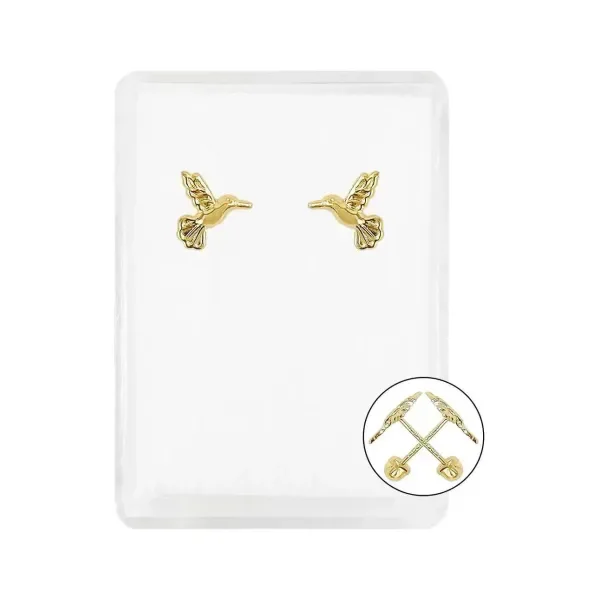 Aretes Broquel Oro 10k Colibrí Liso Pequeño para Mujer