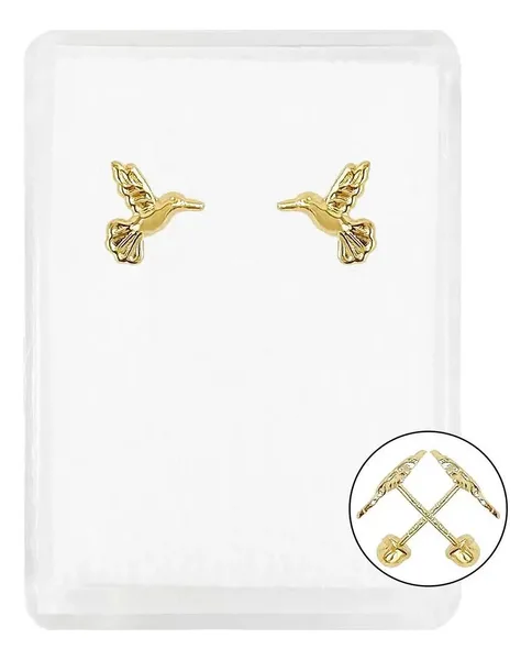 Aretes Broquel Oro 10k Colibrí Liso Pequeño para Mujer