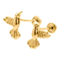 Aretes Broquel Oro 10k Colibrí Liso Pequeño para Mujer - Imagen 3